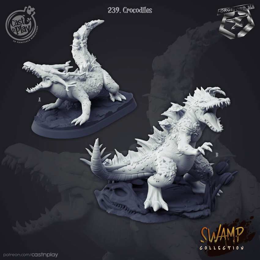 Crocodiles-CastNPlay-Swamp-Collection-figurines-fantasy-tabletop-RPG-3D-miniatures