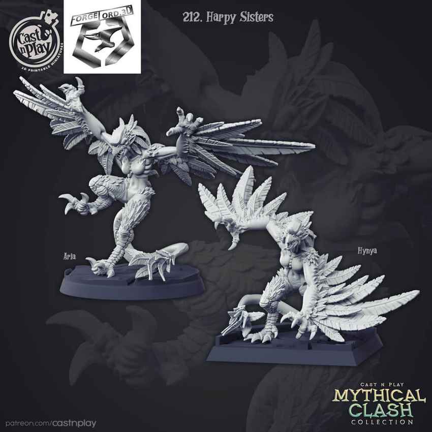 Harpy-Sisters-CastNPlay-Mythical-Clash-Collection-figurines-fantasy-tabletop-RPG-3D-miniatures