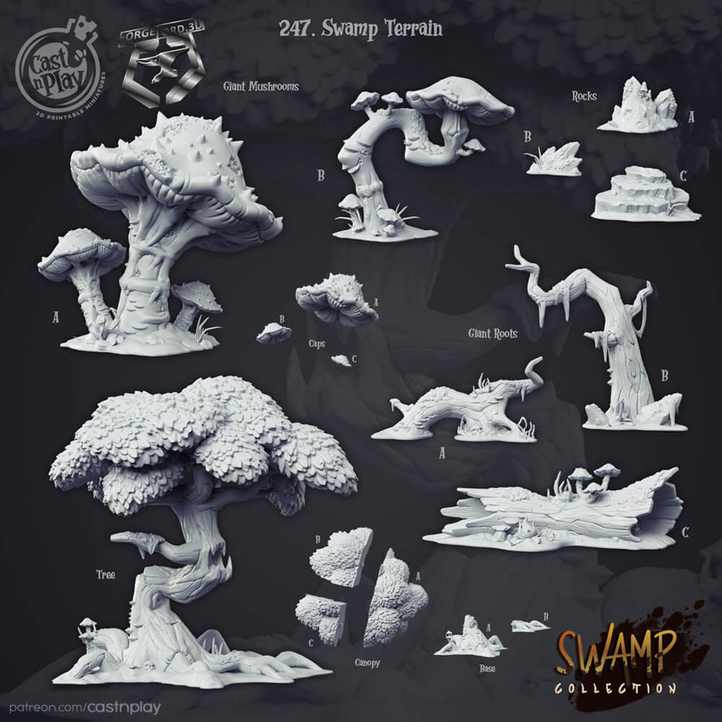 Swamp-Terrain-CastNPlay-Swamp-Collection-decor-fantasy-tabletop-RPG-3D-miniatures