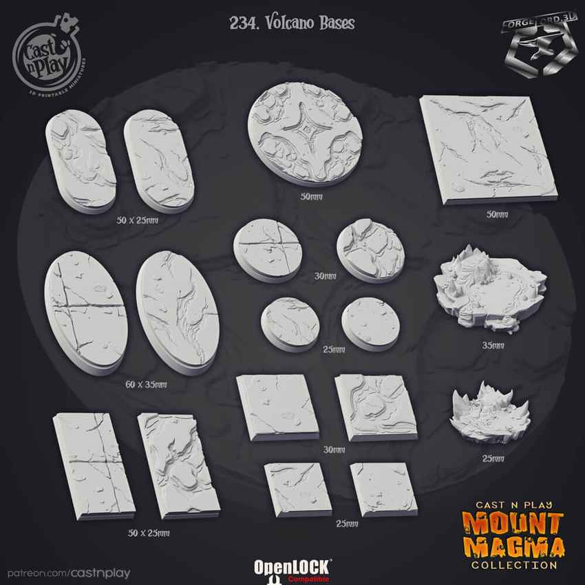 Volcano-Bases-CastNPlay-Mount-Magma-Collection-base texture diorama-fantasy-tabletop-RPG-3D-miniatures
