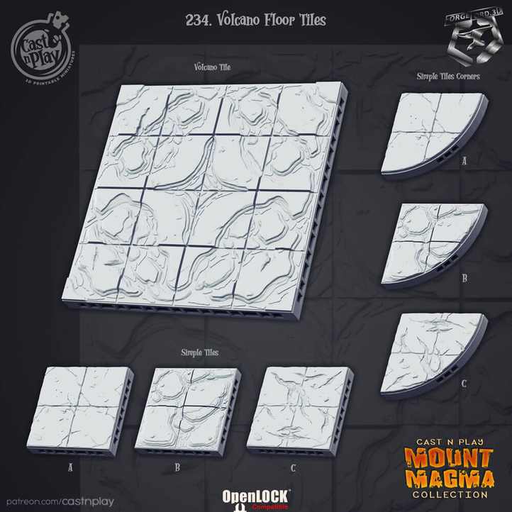 Volcano-Floor-Tiles-CastNPlay-Mount-Magma-Collection-decor-fantasy-tabletop-RPG-3D-miniatures
