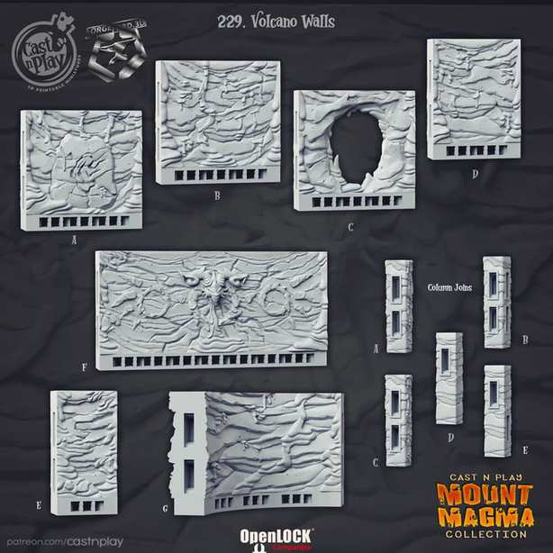 Volcano-Walls-CastNPlay-Mount-Magma-Collection-decor-fantasy-tabletop-RPG-3D-miniatures