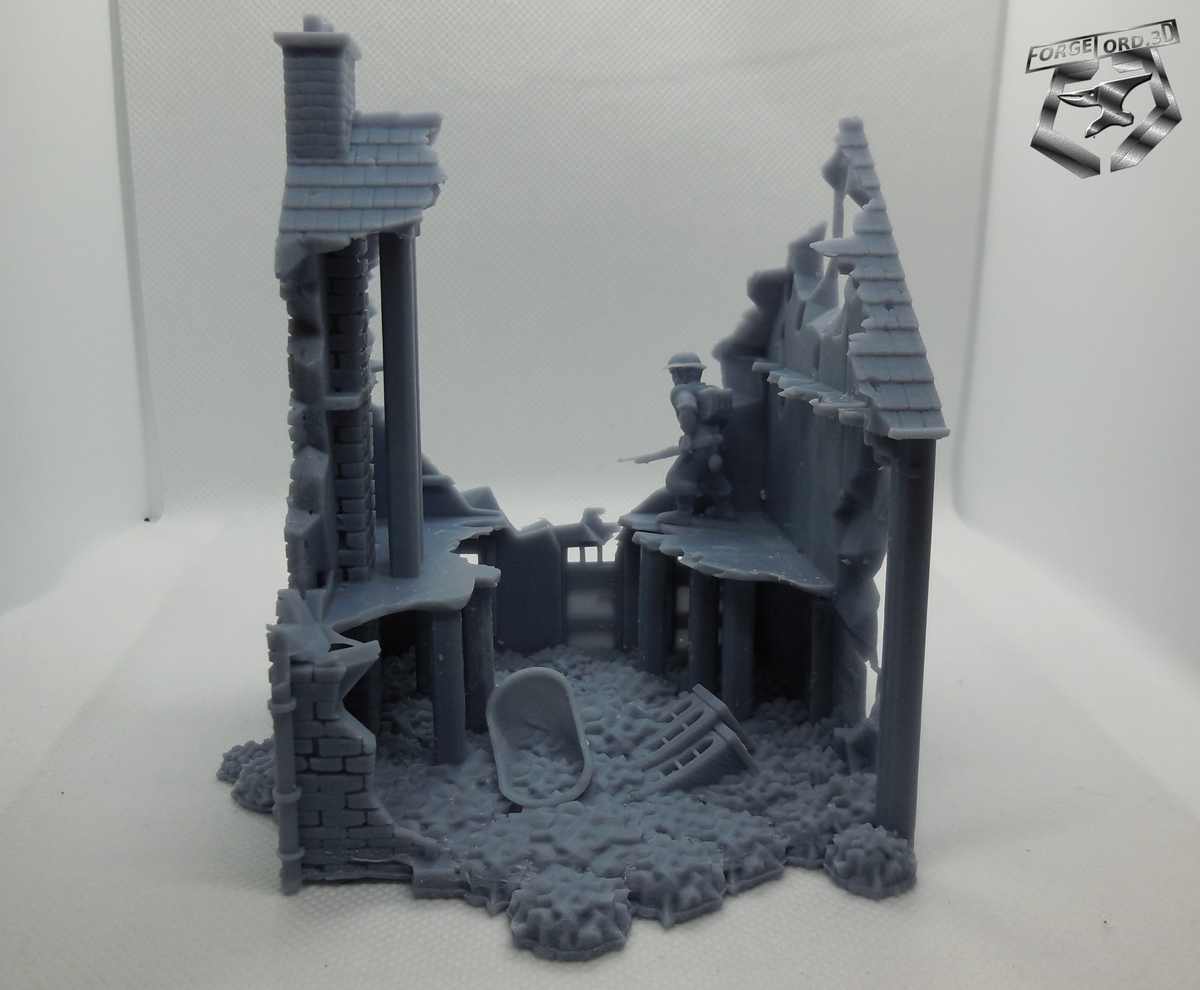Small House destroyed-Eskice-Miniature-WWII-decor-historical-house destroyed-fantasy-3d-miniatures-tabletop-rpg