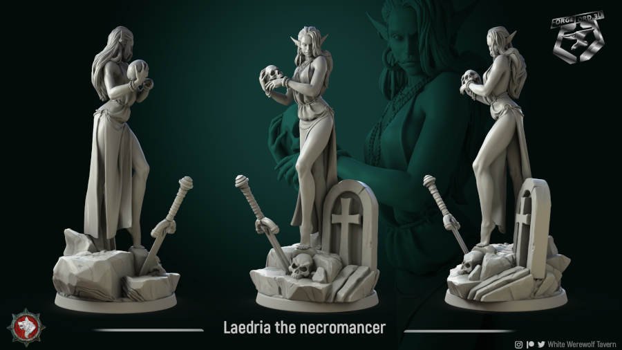 Laedria-the-necromancer-statue-75mm-figurines-fantasy-tabletop-RPG-3D-miniatures-white-werewolf-tavern