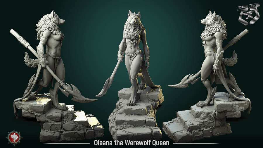Oleana-the-Werewolf-Queen-statue-75mm-figurines-fantasy-tabletop-RPG-3D-miniatures-white-werewolf-tavern