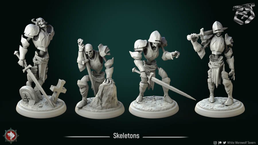 Skeletons-pack-32mm-figurines-fantasy-tabletop-RPG-3D-miniatures-white-werewolf-tavern