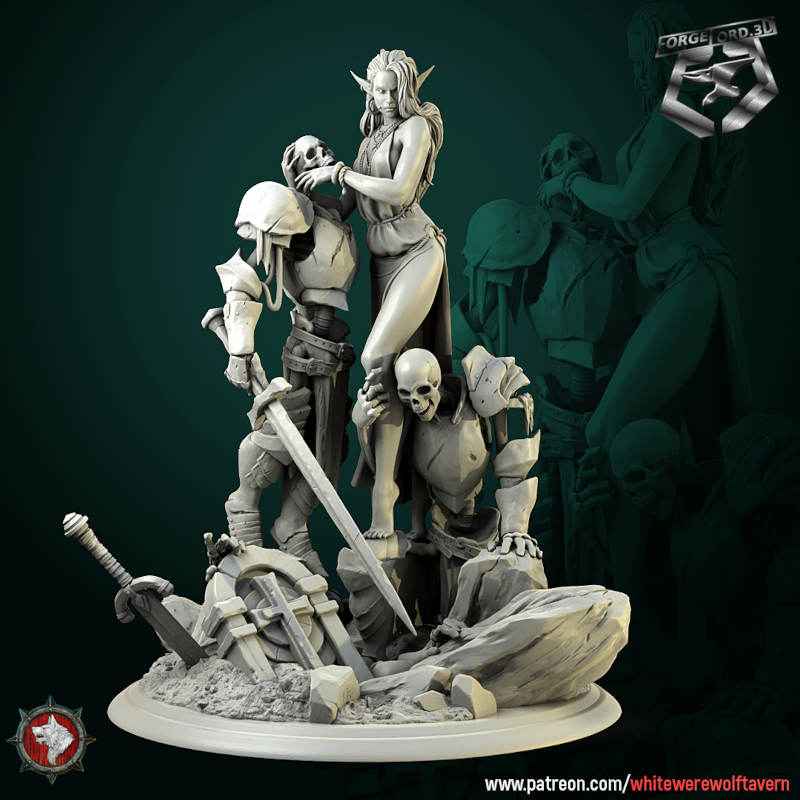 Diorama-Laedria-the-necromancer-statue-75mm-figurines-fantasy-tabletop-RPG-3D-miniatures-white-werewolf-tavern