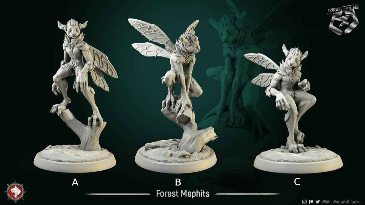 Forest-Mephits--32mm-figurines-fantasy-tabletop-RPG-3D-miniatures-white-werewolf-tavern