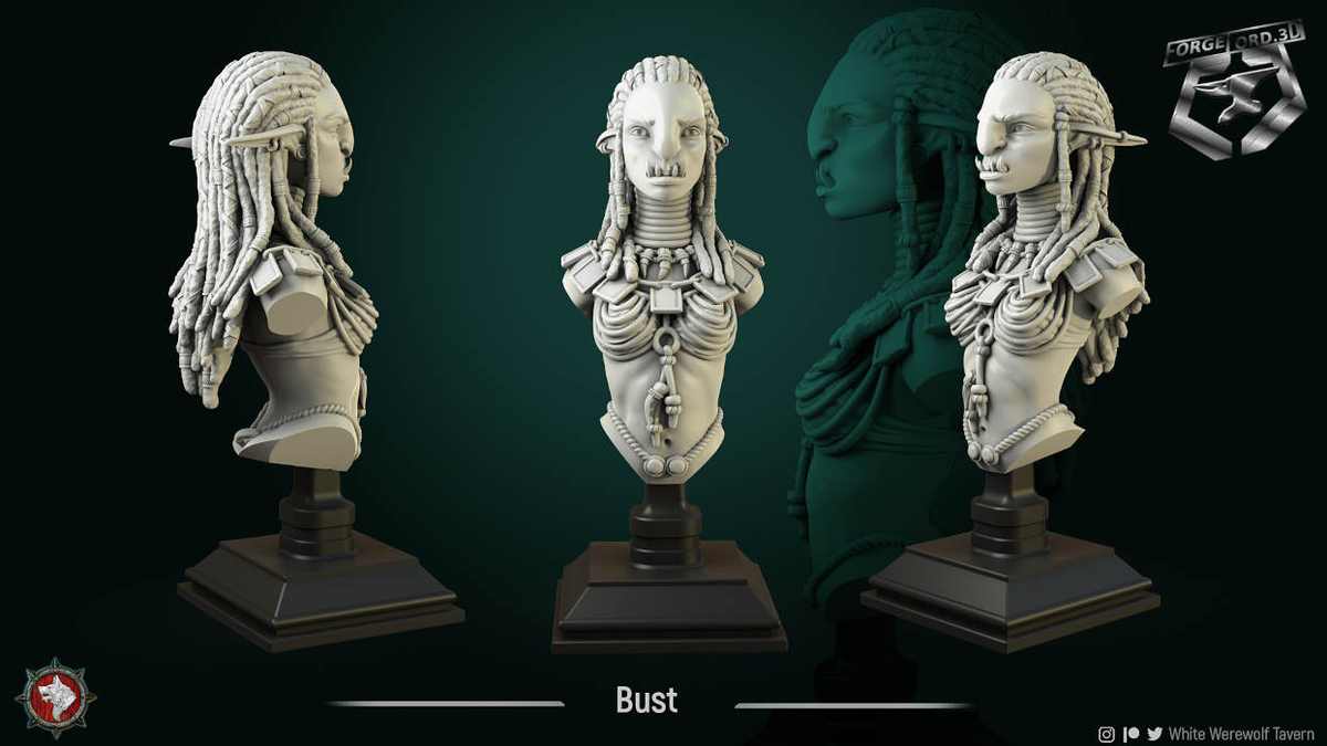 Troll-female-bust-75mm-figurines-fantasy-tabletop-RPG-3D-miniatures-white-werewolf-tavern