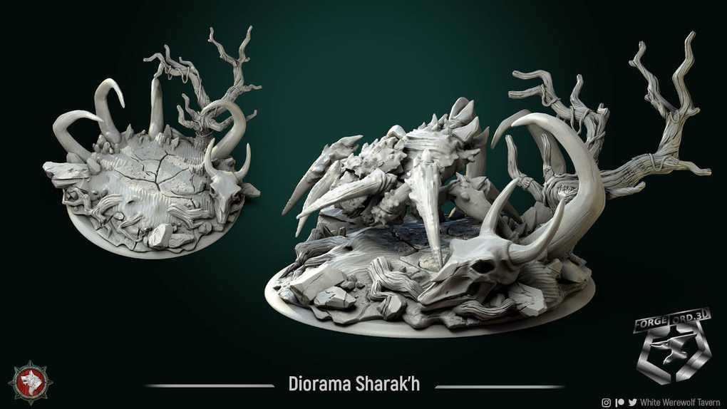 Diorama-Sharak-statue-75mm-figurines-fantasy-tabletop-RPG-3D-miniatures-white-werewolf-tavern-spider