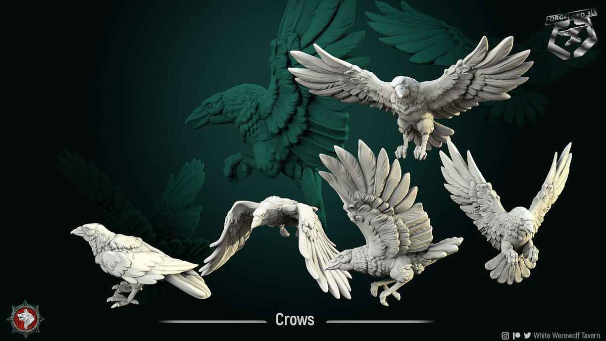 Crows-statue-75mm-figurines-fantasy-tabletop-RPG-3D-miniatures-white-werewolf-tavern