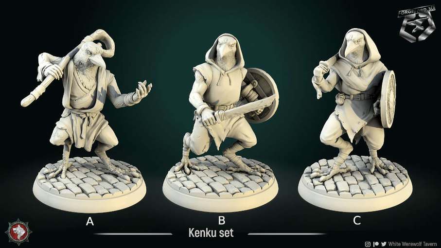 Kenku-warrior-32mm-figurines-fantasy-tabletop-RPG-3D-miniatures-white-werewolf-tavern