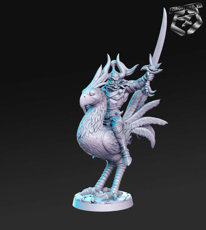 Tarkon-riding-on-Chuco-Strider-RN-Estudio-classic-jrpg-collection-figurines-fantasy-tabletop-RPG-3D-miniatures