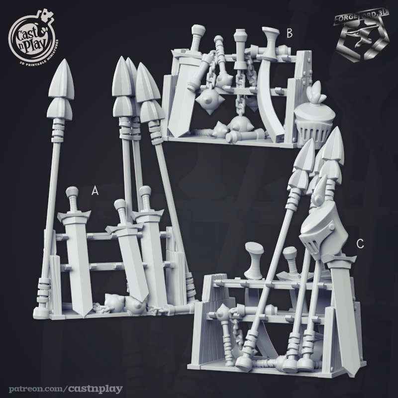 Weapon-Racks-3D-MINIATURES-CASTNPLAY-CIVIKU-TOURNAMENT-DECOR-FANTASY-PACK-RPG