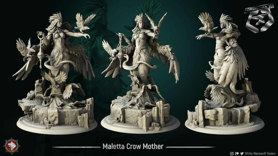 Maletta-Crow-Mother-75mm-statue-fantasy-tabletop-RPG-3D-miniatures-white-werewolf-tavern
