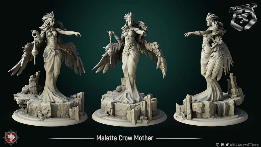 Maletta-Crow-Mother-75mm-statue-fantasy-tabletop-RPG-3D-miniatures-white-werewolf-tavern-V2