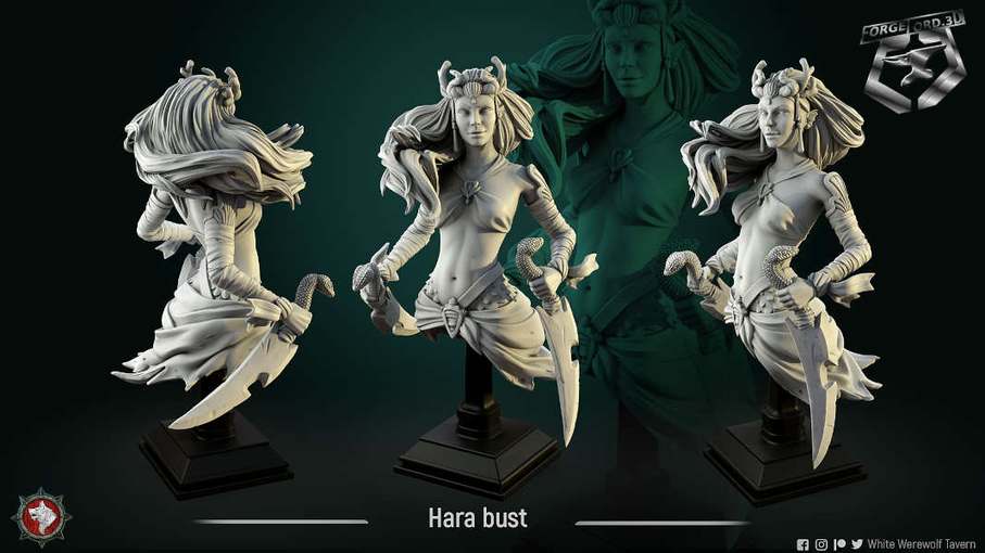 Hara-bust-75mm-figurines-fantasy-tabletop-RPG-3D-miniatures-white-werewolf-tavern
