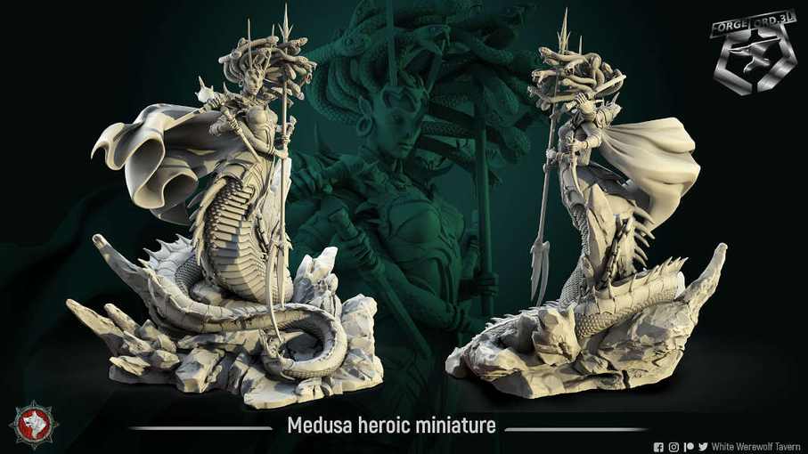 Medusa-statue-75mm-figurines-fantasy-tabletop-RPG-3D-miniatures-white-werewolf-tavern