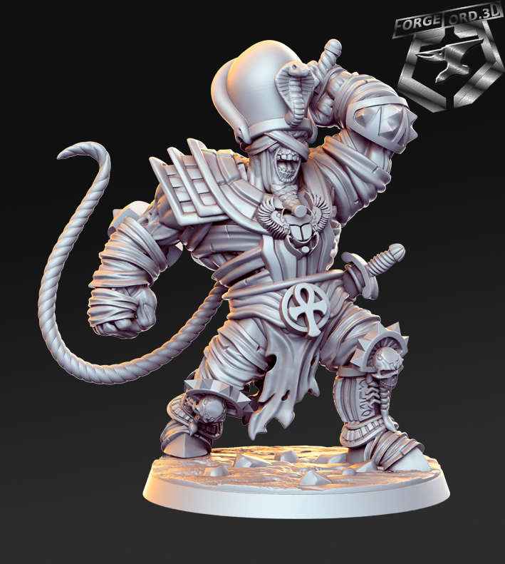 Mummy-pharao-with- whip-and-sword-RN-Estudio-the-sands-of-time-collection-figurines-fantasy-tabletop-RPG-3D-miniatures