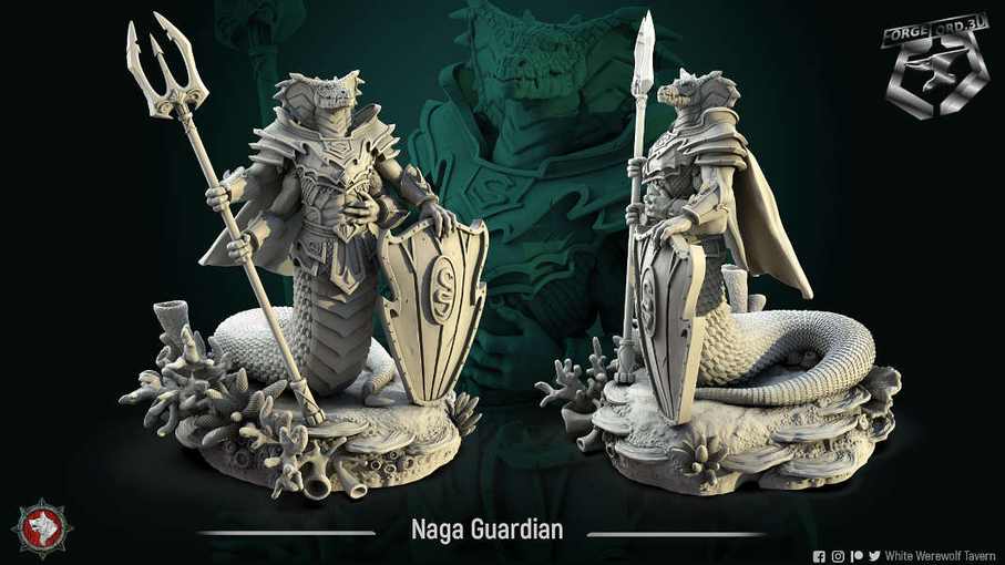 Naga-Guardian-32mm-figurines-fantasy-tabletop-RPG-3D-miniatures-white-werewolf-tavern