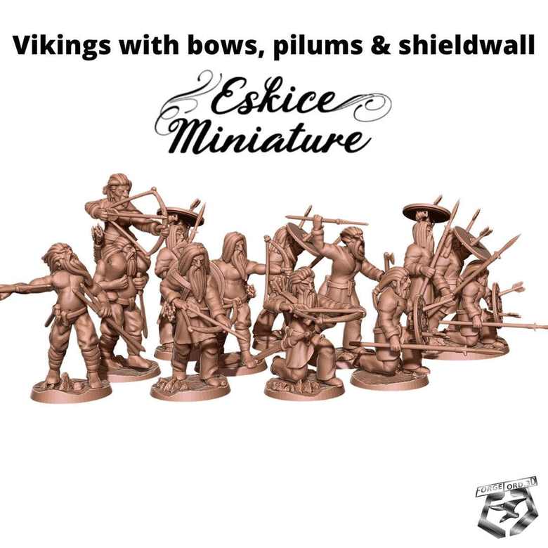 Vikings-with-bow-pilum-and-shieldwall-28mm-Figurines-3D-miniatures-Eskice-Miniature-historical-1