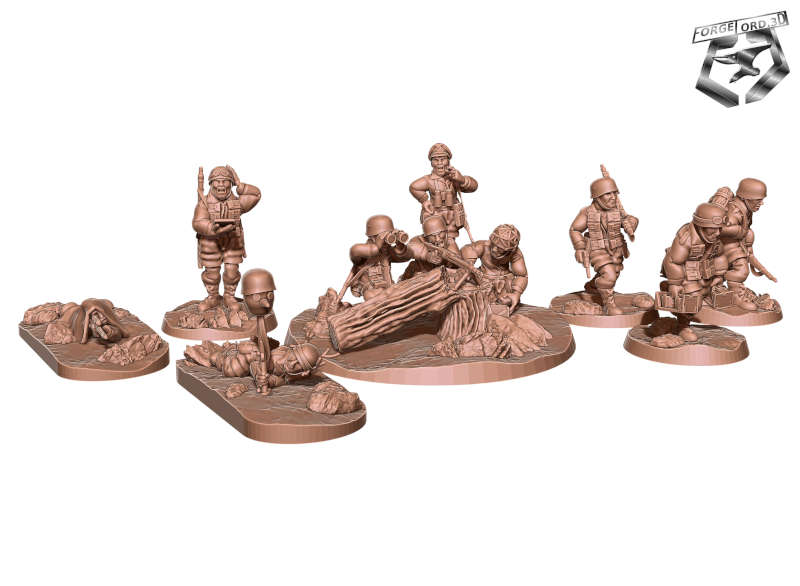 WWII-Fallschirmjager-Headquarter-MG42-and-sniper-WWII-Figurines-3D-miniatures-Eskice-Miniature-historical-1
