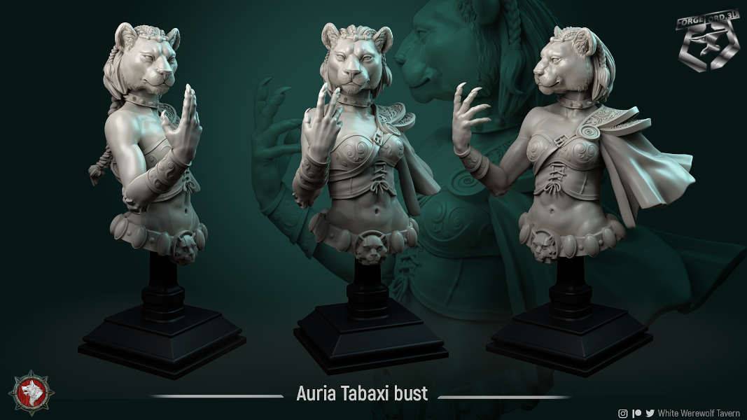 Auria-Tabaxi-bust-75mm-figurines-fantasy-tabletop-RPG-3D-miniatures-white-werewolf-tavern