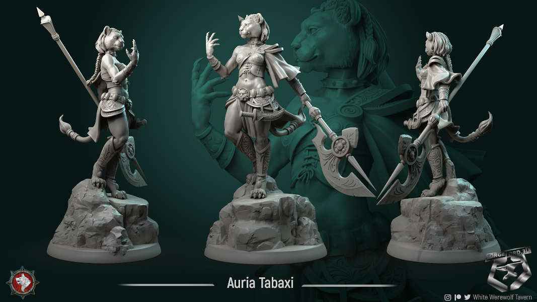 Auria-tabaxi-75mm-statue-fantasy-tabletop-RPG-3D-miniatures-white-werewolf-tavern