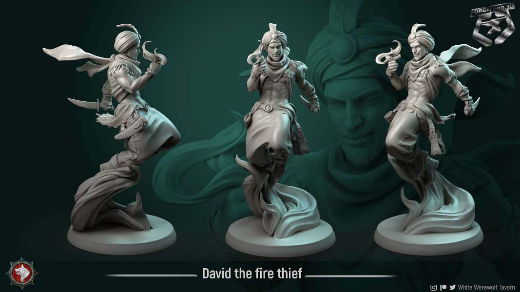 David-the-fire-thief-75mm-statue-fantasy-tabletop-RPG-3D-miniatures-white-werewolf-tavern