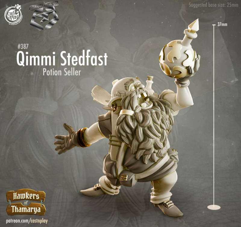 Qimmi-Stedfast-CastNPlay-Hawkers-of-Thamarya-Collection--fantasy-tabletop-RPG-3D-miniatures