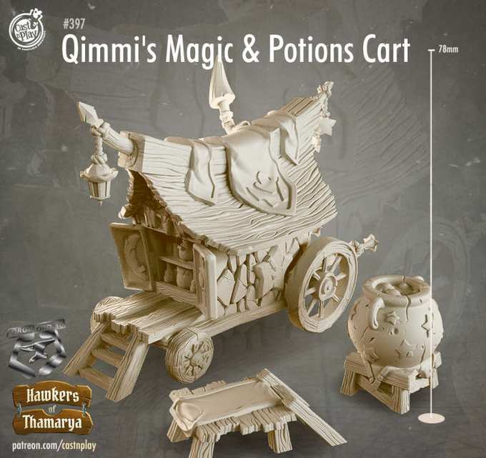 Qimmis-Cart-CastNPlay-Hawkers-of-Thamarya-Collection--fantasy-tabletop-RPG-3D-miniatures