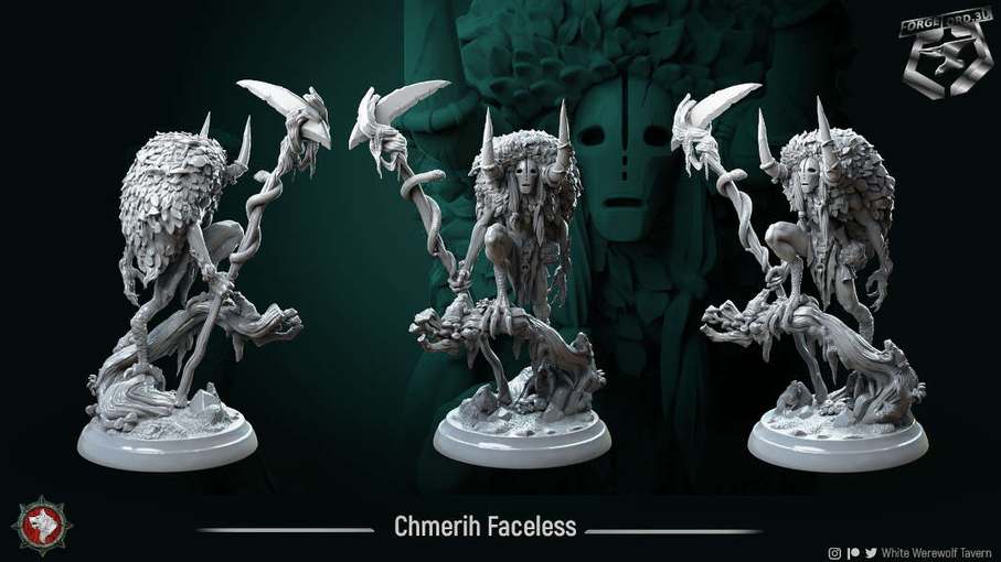 Chmerih-Faceless-32mm-figurines-fantasy-tabletop-RPG-3D-miniatures-white-werewolf-tavern
