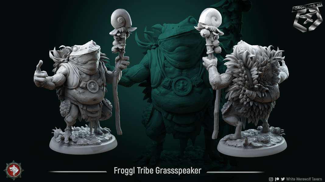 Froggl-Tribe-Grassspeaker-32mm-figurines-fantasy-tabletop-RPG-3D-miniatures-white-werewolf-tavern