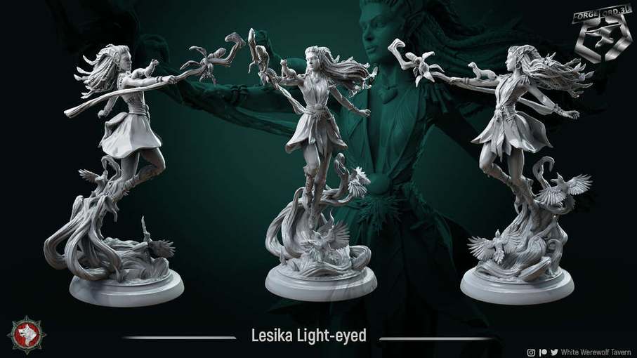 Lesika-Light-eyed-32mm-figurines-fantasy-tabletop-RPG-3D-miniatures-white-werewolf-tavern