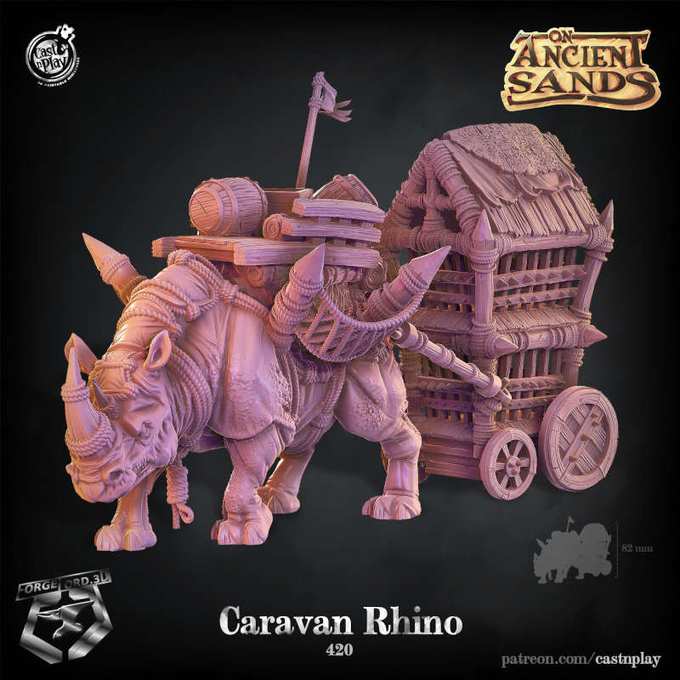 Caravan-Rhino-CastNPlay-Ancient sands-Collection--fantasy-tabletop-RPG-3D-miniatures