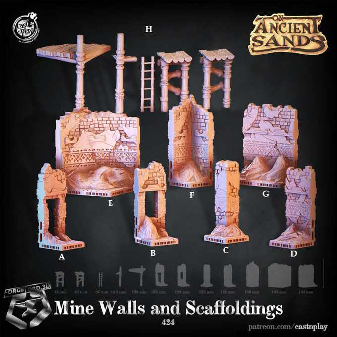 Mine-Walls-And-Scaffoldings-Walls-CastNPlay-ancient-sandsCollection-decor-fantasy-tabletop-RPG-3D-miniatures