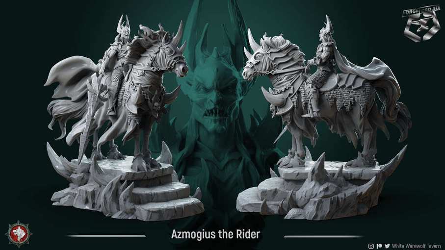 Azmogius-the-Rider-diorama-statue-75mm-figurines-fantasy-tabletop-RPG-3D-miniatures-white-werewolf-tavern
