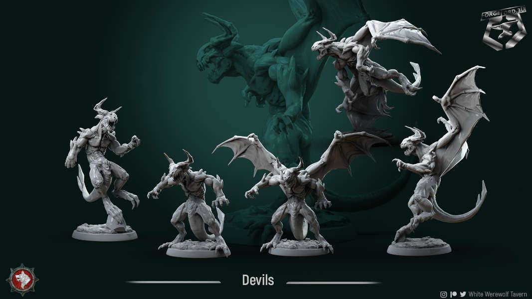 Devils-32mm-figurines-fantasy-tabletop-RPG-3D-miniatures-white-werewolf-tavern
