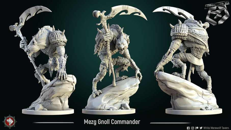 Mezg-GnollCommander-75mm-figurines-fantasy-tabletop-RPG-3D-miniatures-white-werewolf-tavern