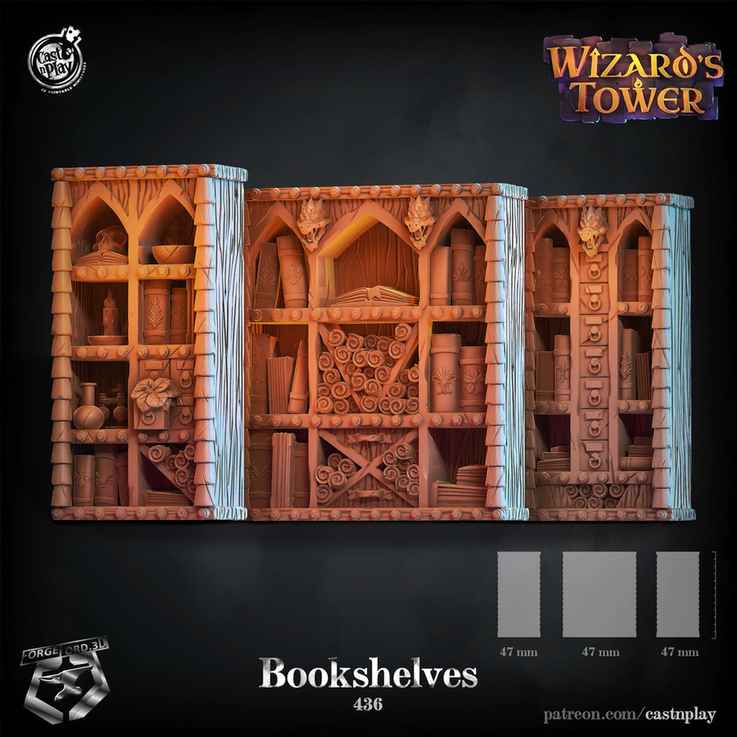 Bookshelves-CastNPlay-Wizard's-Tower-Collection--fantasy-tabletop-RPG-3D-miniatures