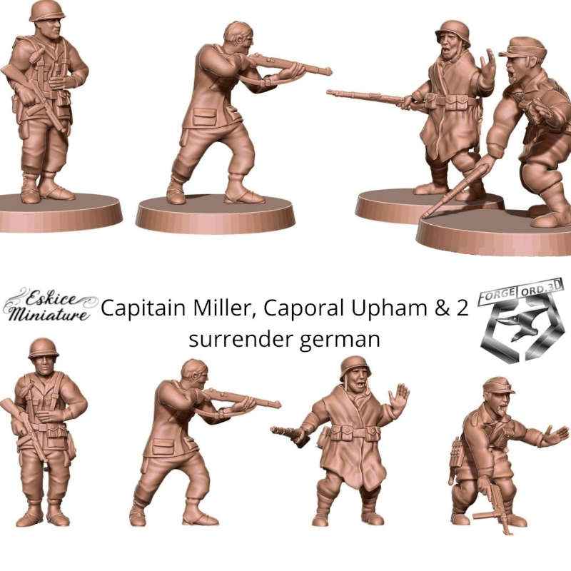 Capitain-Miller,-Caporal-Upham-and-2-surrender-german-28mm-Figurines-3D-miniatures-Eskice-Miniature-historical-1