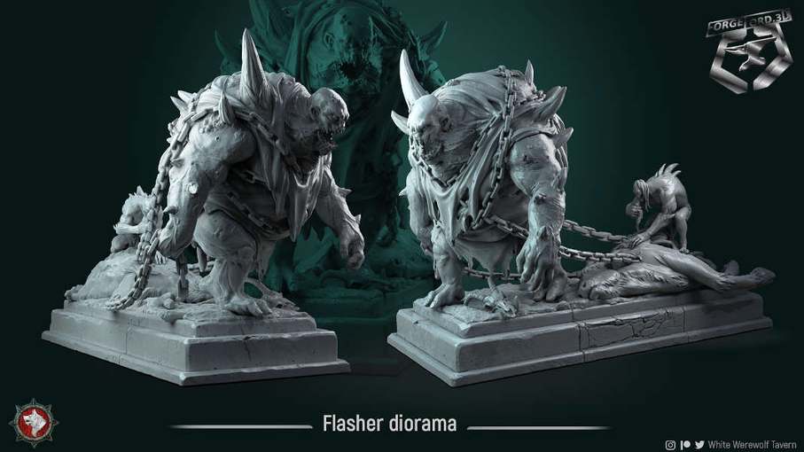 Flasher-diorama-statue-75mm-figurines-fantasy-tabletop-RPG-3D-miniatures-white-werewolf-tavern