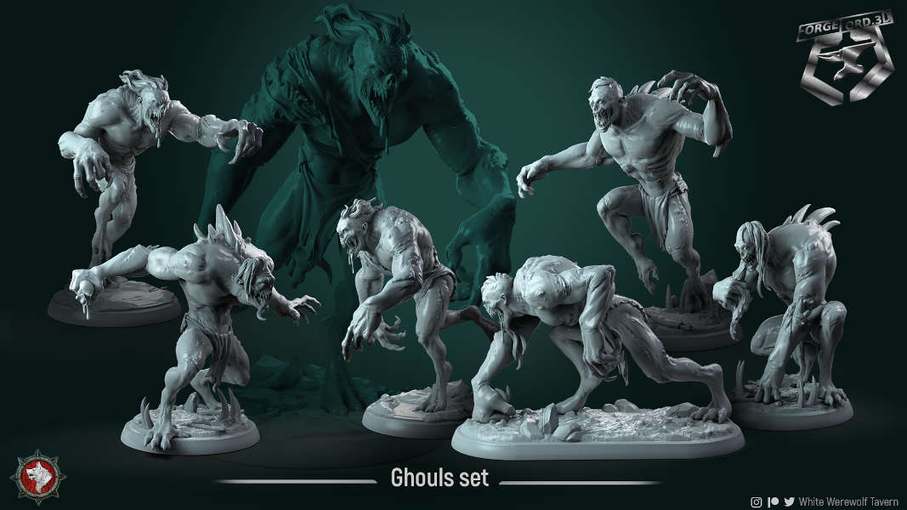 Ghouls-set-32mm-figurines-fantasy-tabletop-RPG-3D-miniatures-white-werewolf-tavern