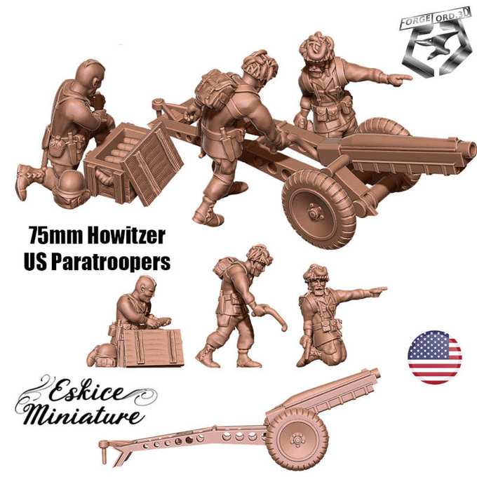 WWII-US-75mm-howitzer-28mm-Figurines-3D-miniatures-Eskice-Miniature-historical-1