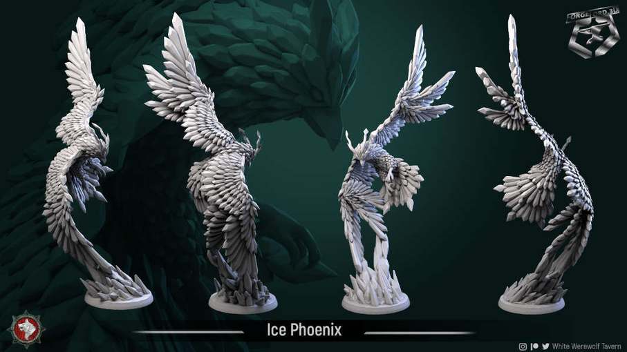 Ice-Phoenix-32mm-figurines-fantasy-tabletop-RPG-3D-miniatures-white-werewolf-tavern