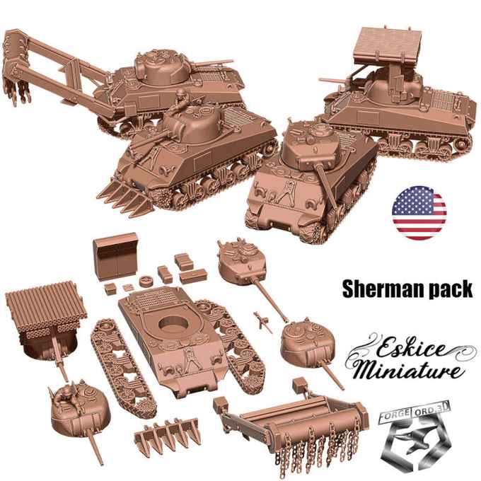 Sherman-pack-Eskice-Miniature-WWII-historical-vehicule-figurine-3d-miniatures-tabletop