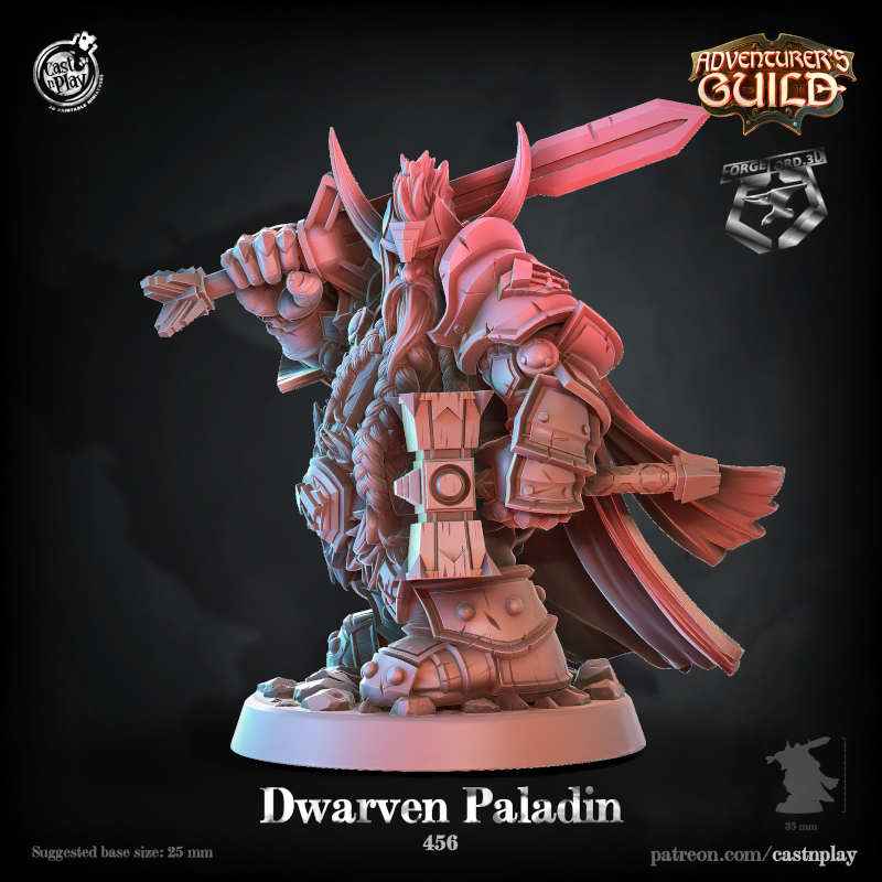 Dwarven-Paladin-CastNPlay-adventurers-guild-Collection--fantasy-tabletop-RPG-3D-miniatures