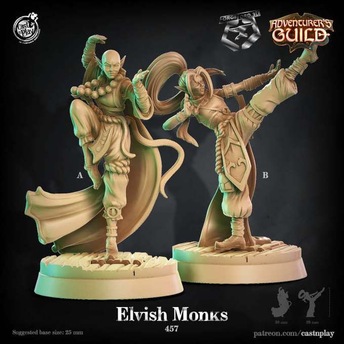 Elvish-Monks-CastNPlay-adventurers-guild-Collection--fantasy-tabletop-RPG-3D-miniatures