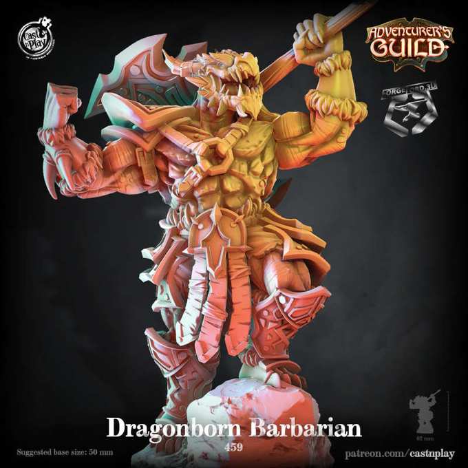 Dragonborn-Barbarian-CastNPlay-adventurers-guild-Collection--fantasy-tabletop-RPG-3D-miniatures