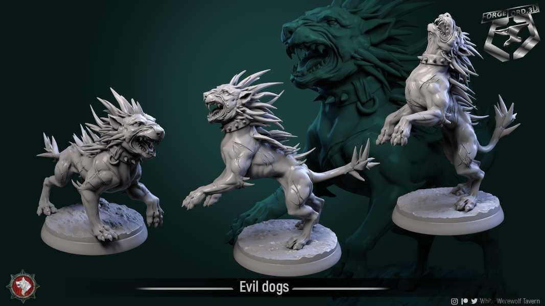 Evil-dogs-set-32mm-figurines-fantasy-tabletop-RPG-3D-miniatures-white-werewolf-tavern